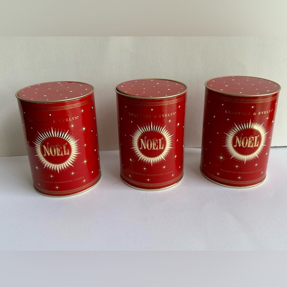 Crabtree & Evelyn 3 Vintage Christmas Red Glass Candle Holders with Etched Stars - Picture 3 of 7